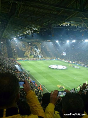 Choreographie der Fans von Borussia Dortmund. Foto von Gudrun da Silva.