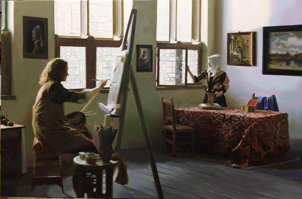 Homenaje a Vermeer. Tribute to Vermeer. Óleo sobre lienzo. Oil in canvas. 81 x 54 cm. 2017