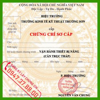 VIET NAM Certificat d'opérateur de grue à tour