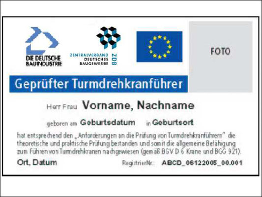 ALLEMAGNE Permis de conduire les grues à tour