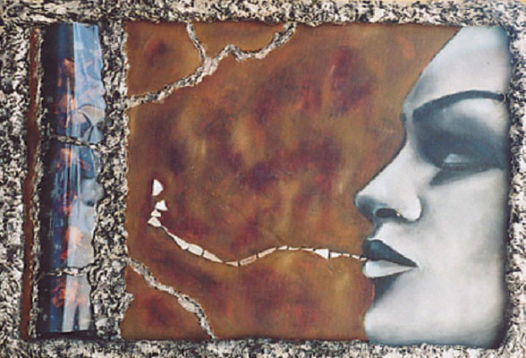 Doriana Guadalaxara Patto con la natura, 2006 Olio e polimaterico su tela ribaltata 90x70. Esposto presso la Sala Bianca della Reggia di Caserta (CE) (opera citata in catalogo)