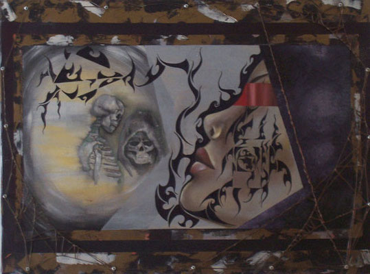 Doriana Guadalaxara Incontro tra vivi e morti, 2005 Olio e polimaterico su tela 60x80