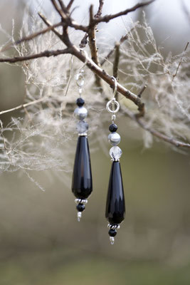 Art.Nr. 103b - Ohrhänger mit facettierten Achatpampeln, Turmalinquarz, Onyx und Sterling-Silber