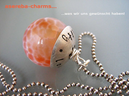 Edelstein-Charm mit beschriftbarer Silberkappe (Feuerachat Gr. L)