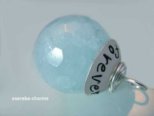 Edelstein-Charm mit beschriftbarer Silberkappe (Aquamarin Gr. M)