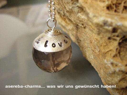 Edelstein-Charm mit beschriftbarer Silberkappe (Rauchquarz Gr. L)
