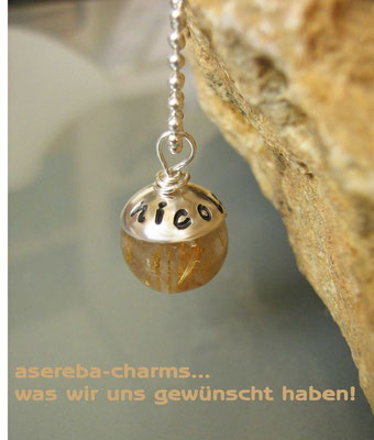 Edelstein-Charm mit beschriftbarer Silberkappe (Rutilquarz, Gr. S)