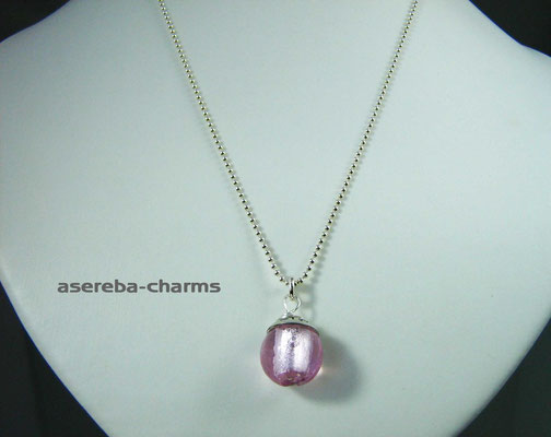 Edelstein-Charm mit beschriftbarer Silberkappe (Glass-Bead rosa, Gr. M)
