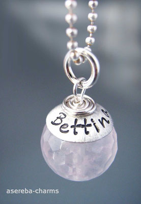 Edelstein-Charm mit beschriftbarer Silberkappe (Rosenquarz Gr. M)