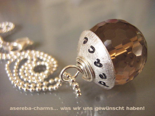 Edelstein-Charm mit beschriftbarer Silberkappe (Rauchquarz Gr. L)