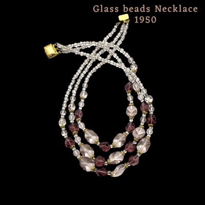 Sweet look fine quality  3-strands in pale, transparent amethyst color glass beads  necklace - transparencies & fanciful beads - Art.441/7