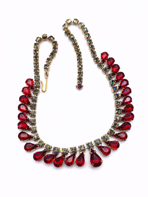 Dazzling 1950s Vintage Red and AB smokey chaton Rhinestone Necklace - Brilliant Dramatic Rhinestone Collar Necklace - art.571/3