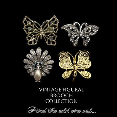 Adorable collection of 4 butterfly and peacock brooches for your figurative brooch collection, some signed by Gerry's- 4 pieces-A.236/7