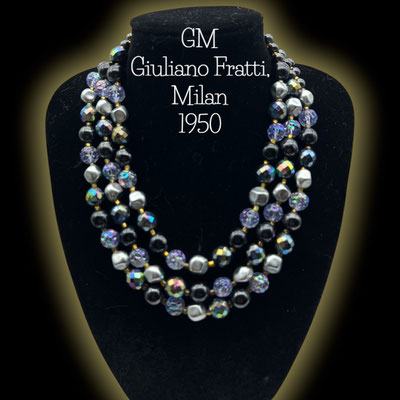 GM Giuliano Fratti signed-bright 3-strand necklace by Giuliano Fratti designer sumptuous sparkles w/Bohemian crystals & Venetian beads-423/7