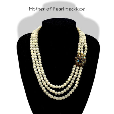 Mother of Pearl Magnificent Vintage MOP Highly Iridescent triple Strand Necklace w/gorgeous jeweled clasp -- Art.346/6