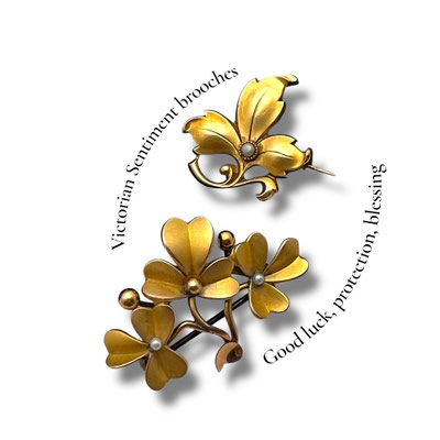 Antique Victorian French 18 carat KT gold filled and seed pearl Clover Leaves brooches -FIX signed antique Jewelry for collector-Art.538/7