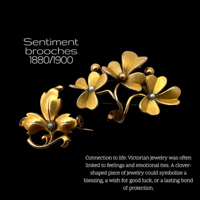 Antique Victorian French 18 carat KT gold filled and seed pearl Clover Leaves brooches -FIX signed antique Jewelry for collector-Art.538/7