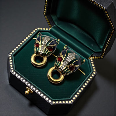 Statement French design Jungle feline / panther's head Door Knocker style Earrings - art.642/7-SOLD
