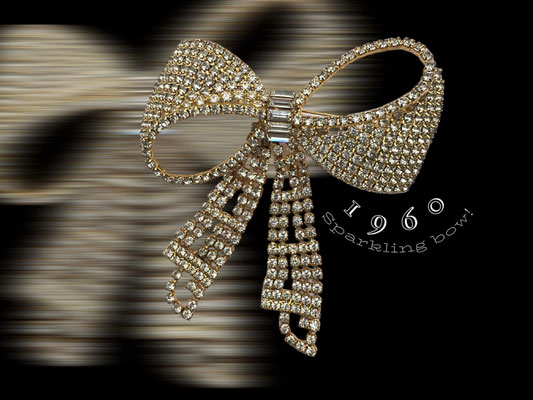 Eye-catching Extra large vintage Bow with long dangling Tassel Rhinestone Brooch - exuberant brooch w/clear pave on gold - Art.86/7 SOLD