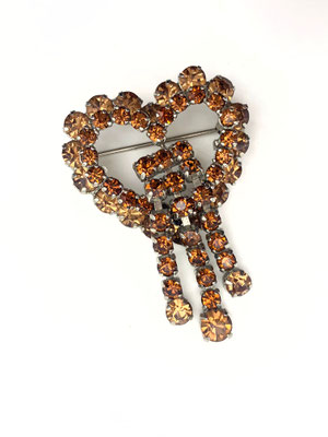 European beauty 50s lively Heart w/tassel brooch, bright amber stones on silver setting-Very feminine dangling pin for love's days-Art.104/5