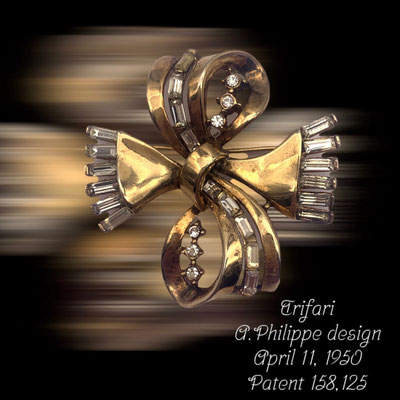 Stunning Vintage Crown Trifari Pat.Pend. Crystal Rhinestone Swirling Ribbon Bow Brooch -Alfred Philippe designer- Art.312/6