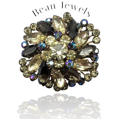 Wonderful  Beau Jewels Black Diamond and pale citrine/jonquil/ Rhinestone -w/ many  dazzling spray  AB chatons   - art.444/7