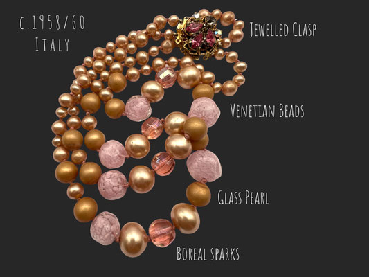 Lively two strands in sweet Pink palette faceted Venetian glass bead and pearls necklace - transparencies & fanciful beads - Art.803/6