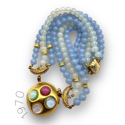 Three-strand quality Venetian glass beads Necklace in shiny shades cornflower blue w/elegant centerpiece, elegant design Necklace-art.475/7