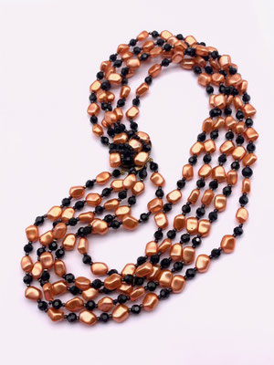 Beaded Necklace Five Strands pink salmon and black glass Beads Vintage 1960s- lovely classy European vintage necklace - art.201/6