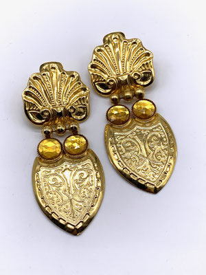 1970s Vintage pendant earrings in gold tone and topaz color stones - spectacular long earrings dangling - Art.899/2-