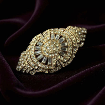 Art Deco Clip-mate Baguette and Chaton Cut Crystal Stones, Pat. 2050804 attributed to Trifari-Art.634/7