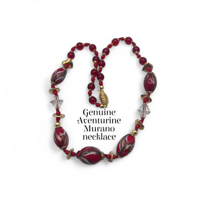 Vintage Venetian Glass ornate Aventurine red Bead Necklace - choker style in red and gold  nice plated clasp-art.516/7