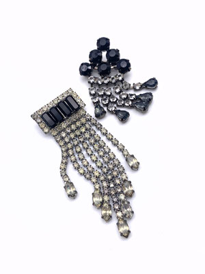 1960s Fringed Tassel Brooches Rhinestone Waterfall Fringe Bar Pin Diamante  Vintage Costume Jewelry  -Art.414/4-