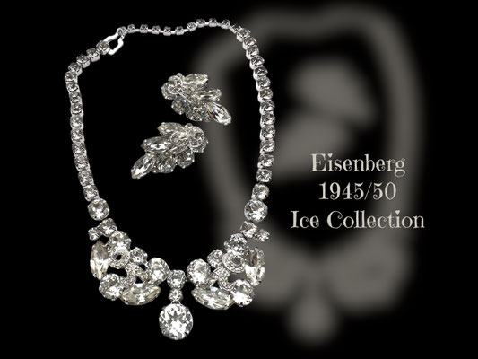 Charismatic Eisenberg 1945s/1950s  Demi-Parure - Diamond Rhinestone Necklace & Earrings - Bling-bling! --art.890/5