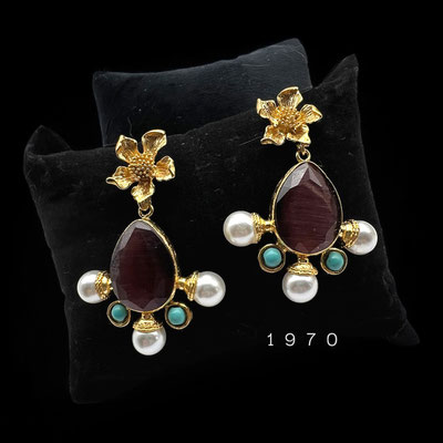 Awesome Renaissance-inspired drop chalcedony pendant earrings w/simulated pearls and simulated turquoise - Art.411/7
