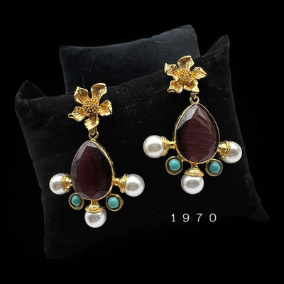 Awesome Renaissance-inspired drop chalcedony pendant earrings w/simulated pearls and simulated turquoise - Art.411/7-SOLD OUT