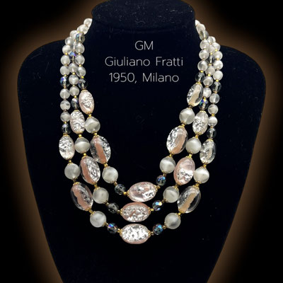 Giuliano Fratti GM Venetian glass beads 3 strand necklace - Cozy and harmonious pink/ice colored palette- art.465/7