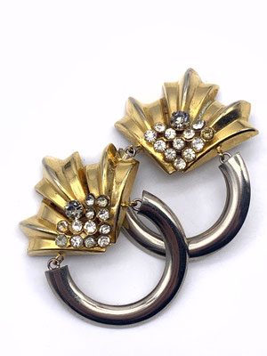 Large dangling earrings 1970 Italian - silver circle topped by shimmering fan - very cool - Art.528/3 -