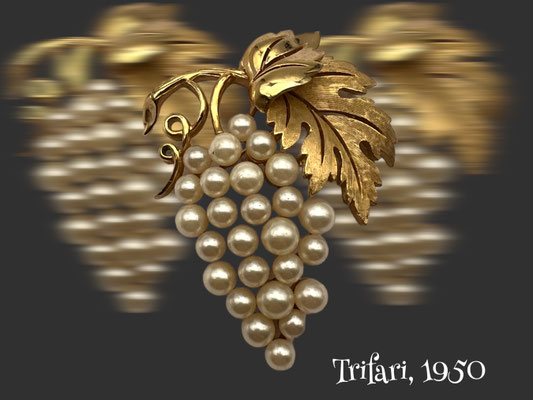 Trifari Gold-tone and Faux Pearl Large Grapes Brooch - Wonderful Vintage Condition -art.772/6