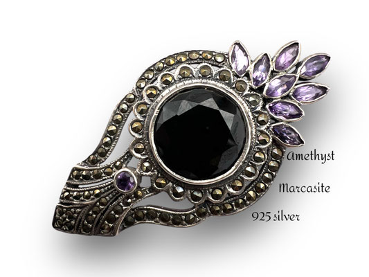 Attractive Antique 40s  Marcasite Sterling Silver Amethyst Pin Brooch - Ancient jewel  925 marked of great charm -Art.498/7