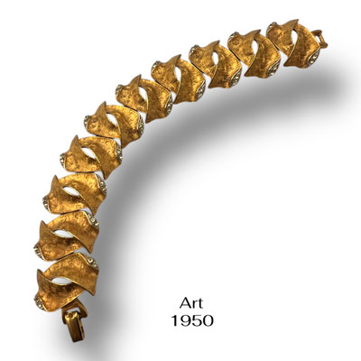 ART Arthur Pepper elegant gold brushed finish whit clear rhinestones  bracelet - vintage late 1950  -art.617/7-