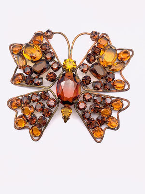 Gorgeous Vibrant sparkle Autumn colors figural butterfly brooch-ancient collectible brooch w/copper finish and unfoiled stones- Art.20/6