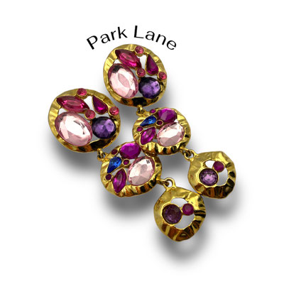 PARK LANE signed vintage jewel gold rhinestone designer runway Post Backs Earrings -- Art.627/7