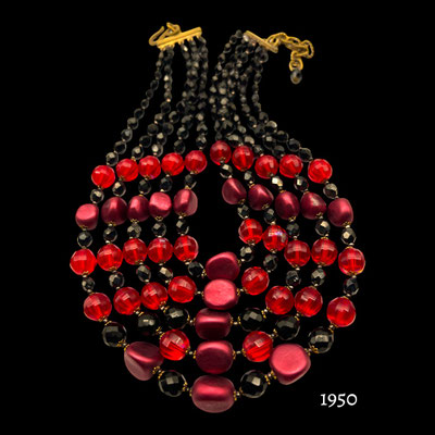 Late 1950 Beauty black glass faceted & transparent red beads in a cascade necklace-Timeless jewels - Art.488/7
