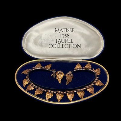 Vintage MATISSE Renoir Copper LAUREL Brown Enamel Leaf Necklace and Clip Earrings Set- Rare book and Ads piece - art.545/7