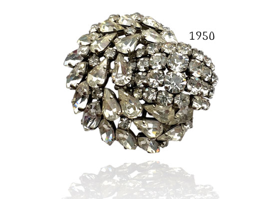 Art Deco Diamante Sophisticated Elegance Rhinestone Brooch-Two-stepped dome design covered with shimmering rhinestone cuts combo-- art.308/7