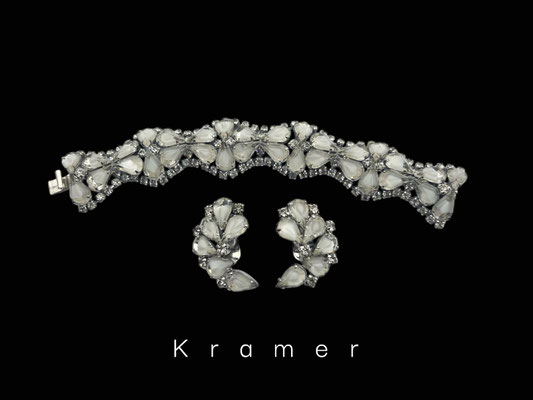 Kramer signed - Impressive White/Clear Givre Kramer Signed Bracelet and Earring Set - Atomic Bracelet and Earrings set - art.433/7