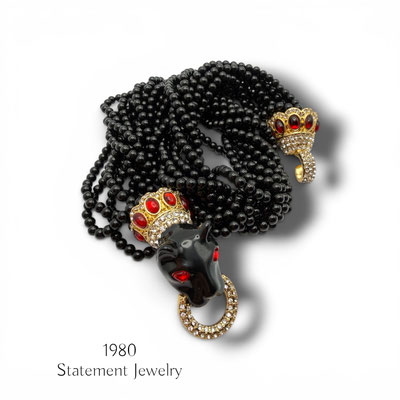 Statement Ciner Style-design Torsade necklace black Panther/Jaguar gold plated enamel and red cabs -Art.697/7-SOLD