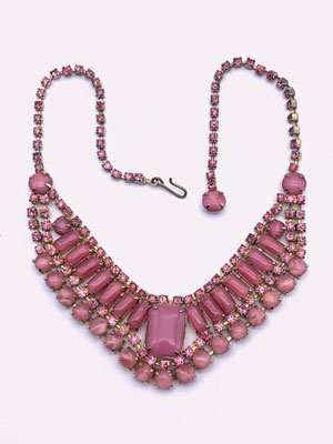 LOVELY Vintage Pink Rhinestone Necklace,Choker Style Sparkling Pink,Vtg Glass Necklace,Wedding Bridal Jewelry,Collectible Jewels-art.256/6