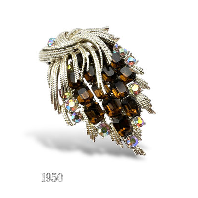 1950 Vintage Cognac color & AB  Rhinestone fancy layered Flower Brooch/Pin Gold Tone  - Lisner unsigned  - Art.466/7 -